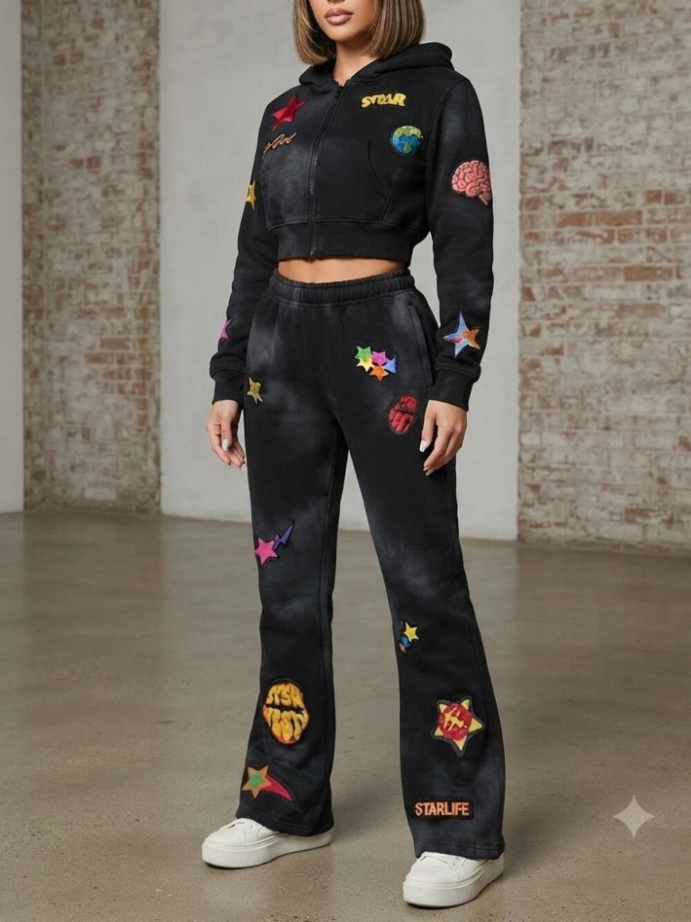 ST5R Starlife Graphic Hoodie & Jogger Set Black Size Medium Streetwear Y2K